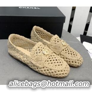 Sumptuous Chanel Crochet Loafers with Heart Charm Beige 505039