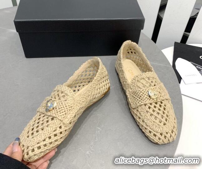 Sumptuous Chanel Crochet Loafers with Heart Charm Beige 505039