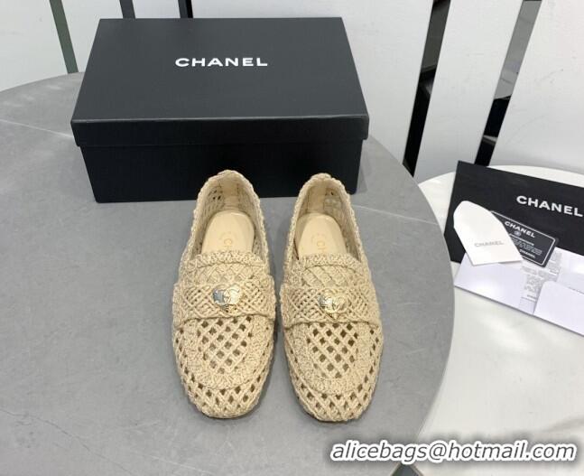 Sumptuous Chanel Crochet Loafers with Heart Charm Beige 505039