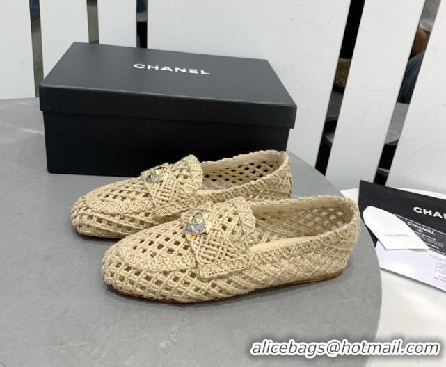 Sumptuous Chanel Crochet Loafers with Heart Charm Beige 505039