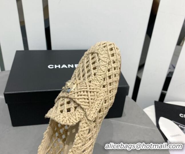 Sumptuous Chanel Crochet Loafers with Heart Charm Beige 505039