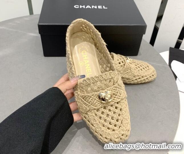 Sumptuous Chanel Crochet Loafers with Heart Charm Beige 505039