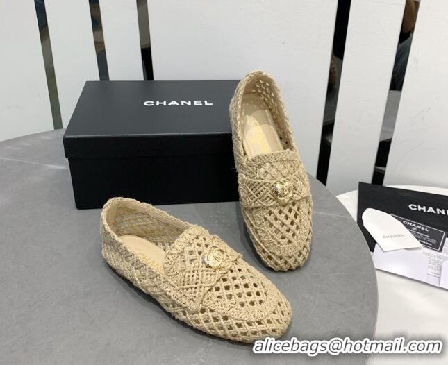 Sumptuous Chanel Crochet Loafers with Heart Charm Beige 505039