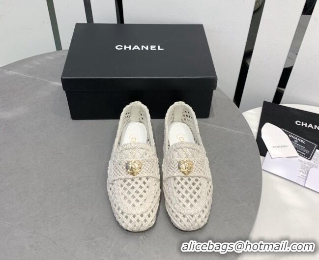 Best Product Chanel Crochet Loafers with Heart Charm White 505041