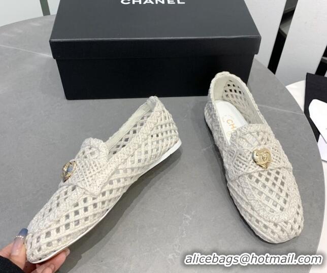 Best Product Chanel Crochet Loafers with Heart Charm White 505041