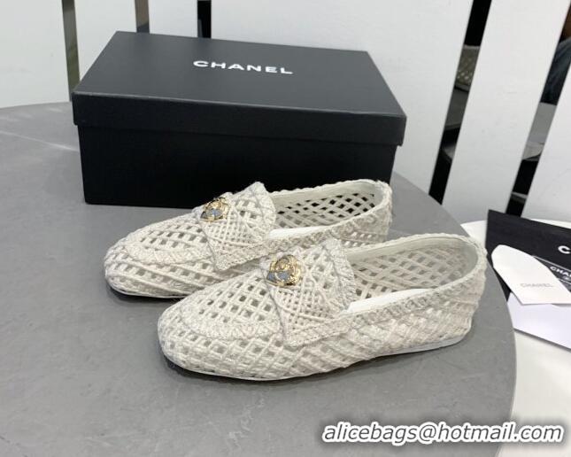 Best Product Chanel Crochet Loafers with Heart Charm White 505041