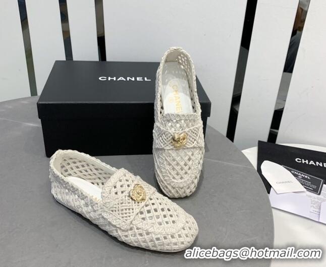 Best Product Chanel Crochet Loafers with Heart Charm White 505041