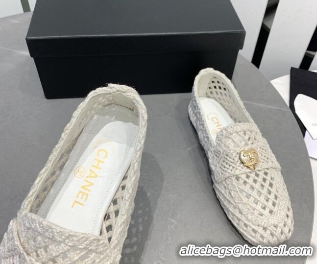 Best Product Chanel Crochet Loafers with Heart Charm White 505041