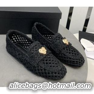 Shop Duplicate Chanel Crochet Loafers with Heart Charm Black 505043