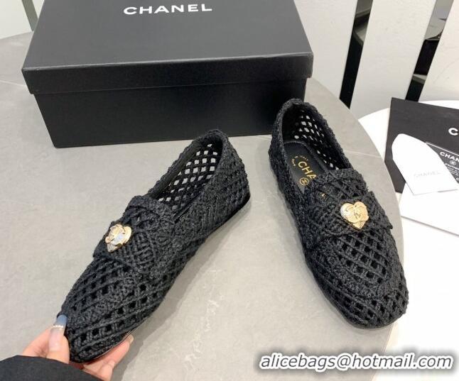 Shop Duplicate Chanel Crochet Loafers with Heart Charm Black 505043