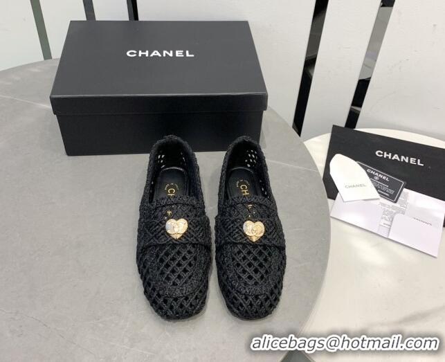 Shop Duplicate Chanel Crochet Loafers with Heart Charm Black 505043