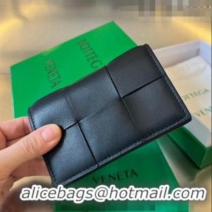 Promotional Bottega Veneta Cassette Business Card Case in Intrecciato Leather 651396 Black 2023