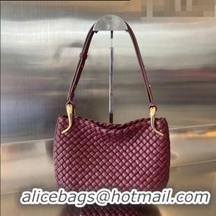 Best Price Bottega Veneta Small Clicker Shoulder Bag in Padded Intreccio Leather 730968 Barolo Red 2023