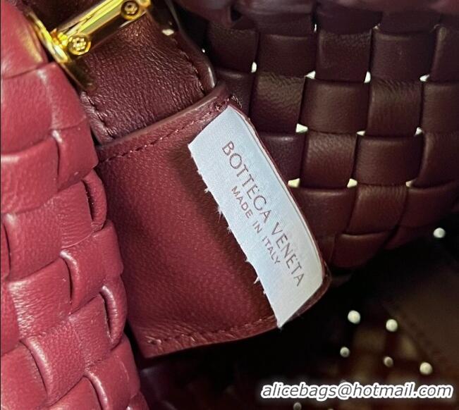 Best Price Bottega Veneta Small Clicker Shoulder Bag in Padded Intreccio Leather 730968 Barolo Red 2023