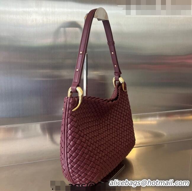 Famous Brand Bottega Veneta Medium Clicker Shoulder Bag in Padded Intreccio Leather 730968 Barolo Red 2023