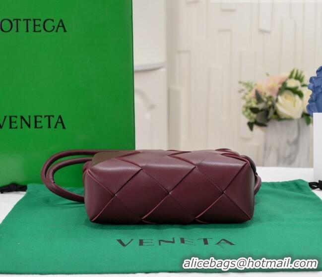 New Design Bottega Veneta Small Cassette Camera Bag in Intreccio Leather 709417 Barolo Red 2023