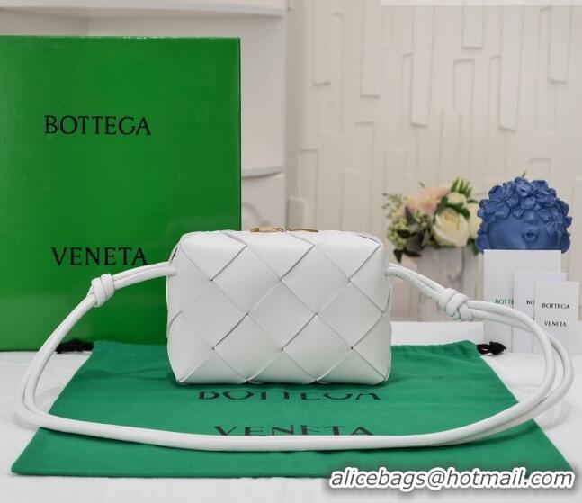 Promotional Bottega Veneta Small Cassette Camera Bag in Intreccio Leather 709417 White 2023