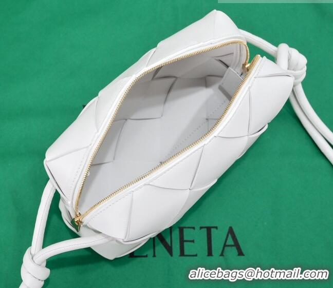 Promotional Bottega Veneta Small Cassette Camera Bag in Intreccio Leather 709417 White 2023