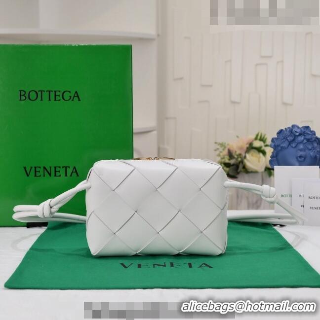 Promotional Bottega Veneta Small Cassette Camera Bag in Intreccio Leather 709417 White 2023