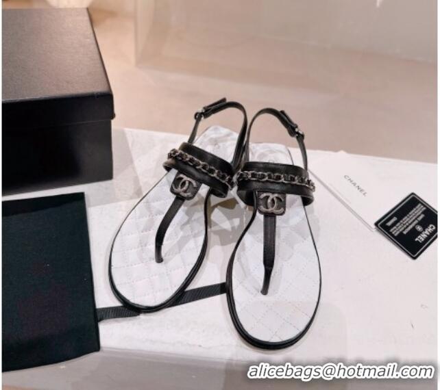 Good Looking Chanel Calfskin Flat Thong Sandals with Chain Black 505047