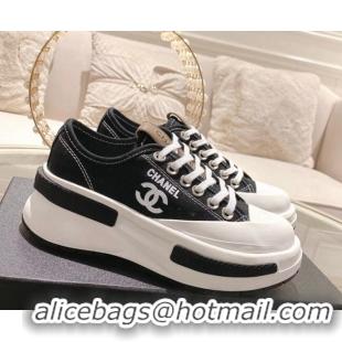 Good Quality Chanel Vintage Canvas Platform Sneakers Black 505051