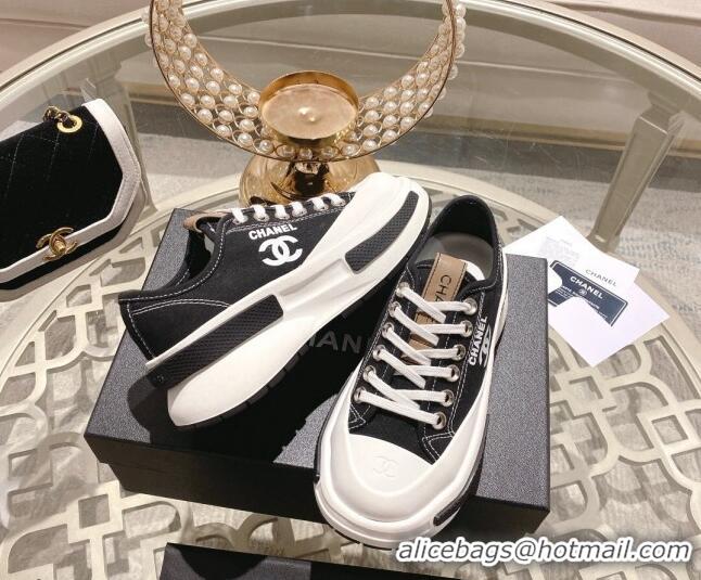 Good Quality Chanel Vintage Canvas Platform Sneakers Black 505051