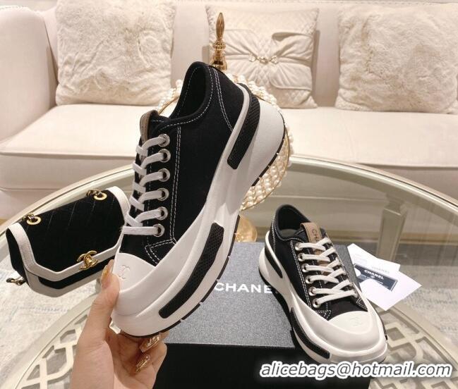 Good Quality Chanel Vintage Canvas Platform Sneakers Black 505051