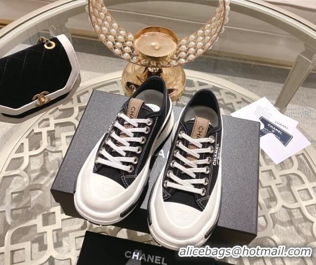 Good Quality Chanel Vintage Canvas Platform Sneakers Black 505051