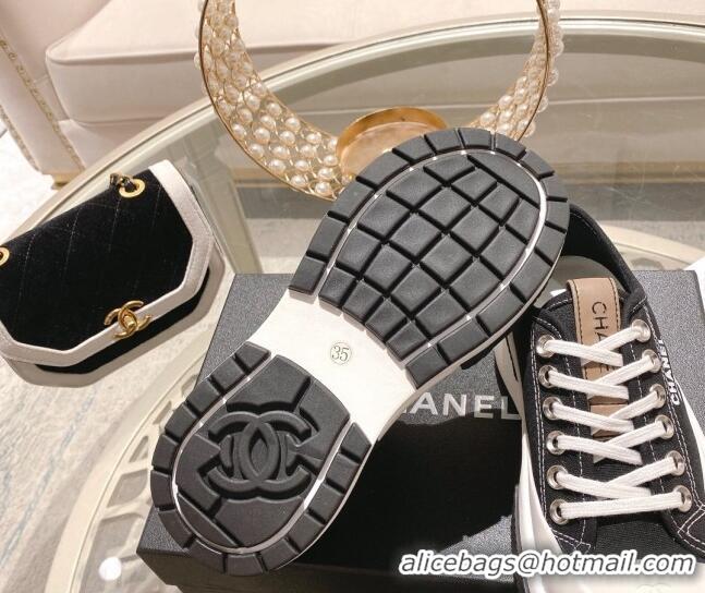 Good Quality Chanel Vintage Canvas Platform Sneakers Black 505051