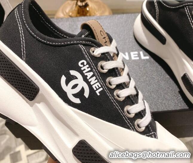 Good Quality Chanel Vintage Canvas Platform Sneakers Black 505051