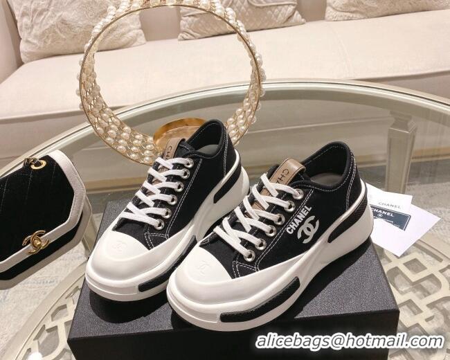 Good Quality Chanel Vintage Canvas Platform Sneakers Black 505051