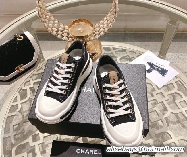 Good Quality Chanel Vintage Canvas Platform Sneakers Black 505051