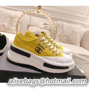 Charming Chanel Vintage Canvas Platform Sneakers Yellow 505052 