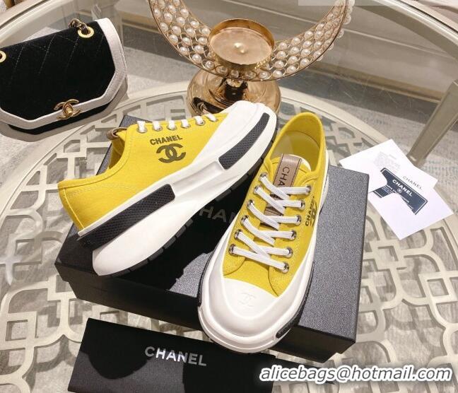 Charming Chanel Vintage Canvas Platform Sneakers Yellow 505052 