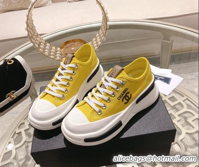 Charming Chanel Vintage Canvas Platform Sneakers Yellow 505052 