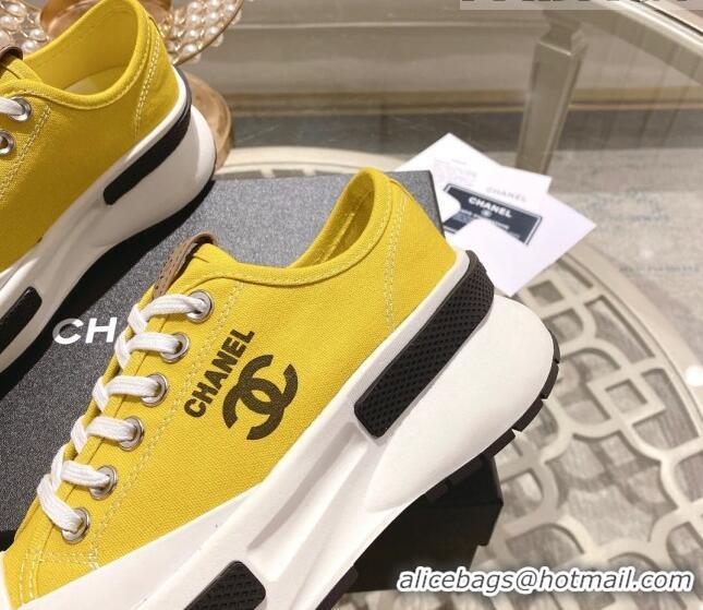 Charming Chanel Vintage Canvas Platform Sneakers Yellow 505052 