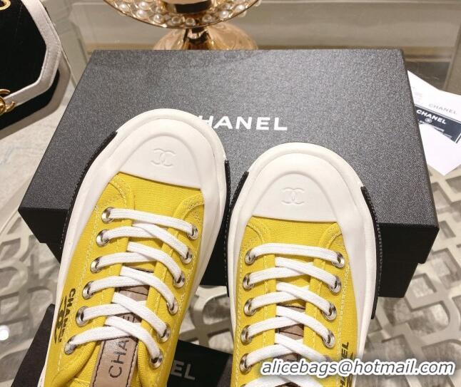 Charming Chanel Vintage Canvas Platform Sneakers Yellow 505052 