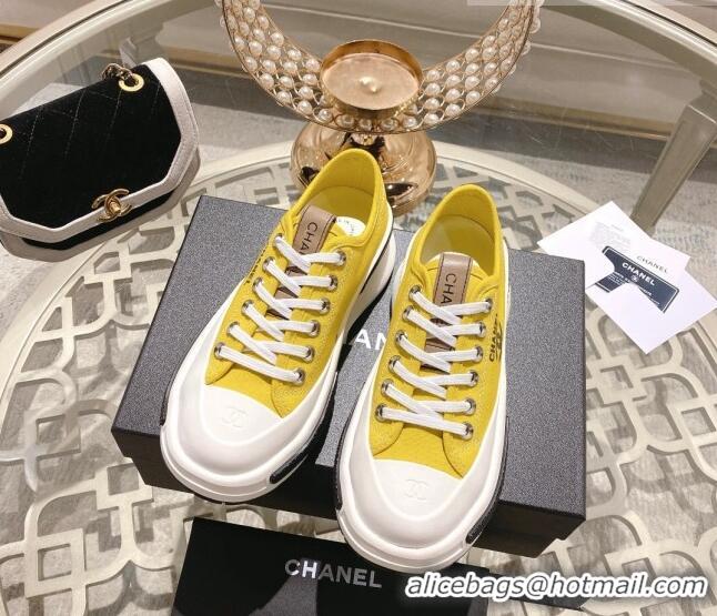 Charming Chanel Vintage Canvas Platform Sneakers Yellow 505052 