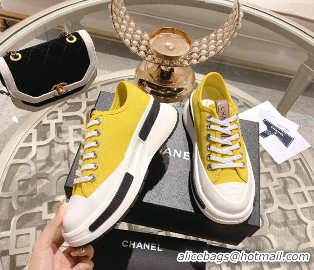 Charming Chanel Vintage Canvas Platform Sneakers Yellow 505052 