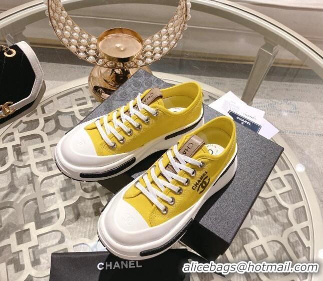 Charming Chanel Vintage Canvas Platform Sneakers Yellow 505052 