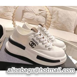 Unique Style Chanel Vintage Canvas Platform Sneakers White 505053