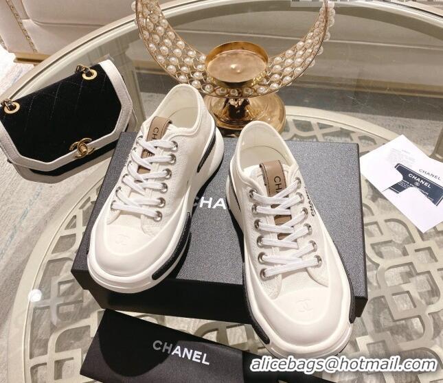 Unique Style Chanel Vintage Canvas Platform Sneakers White 505053