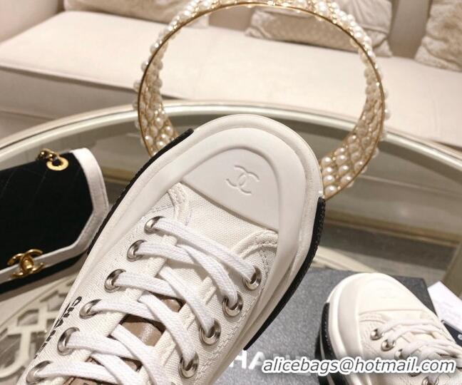 Unique Style Chanel Vintage Canvas Platform Sneakers White 505053