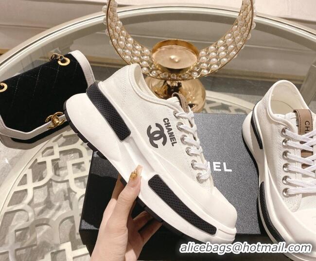 Unique Style Chanel Vintage Canvas Platform Sneakers White 505053