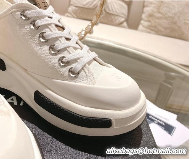 Unique Style Chanel Vintage Canvas Platform Sneakers White 505053