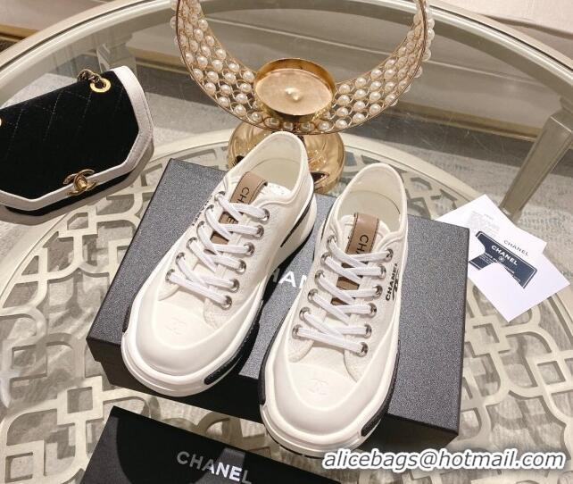 Unique Style Chanel Vintage Canvas Platform Sneakers White 505053