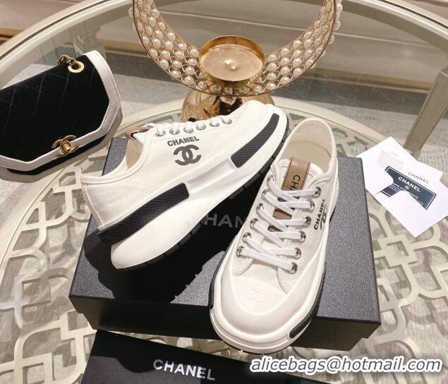 Unique Style Chanel Vintage Canvas Platform Sneakers White 505053