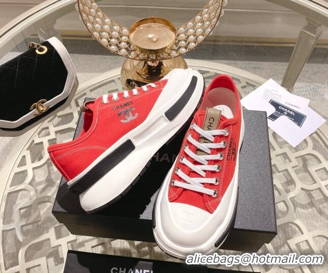 Luxury Chanel Vintage Canvas Platform Sneakers Red 505054