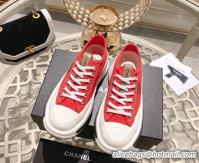 Luxury Chanel Vintage Canvas Platform Sneakers Red 505054