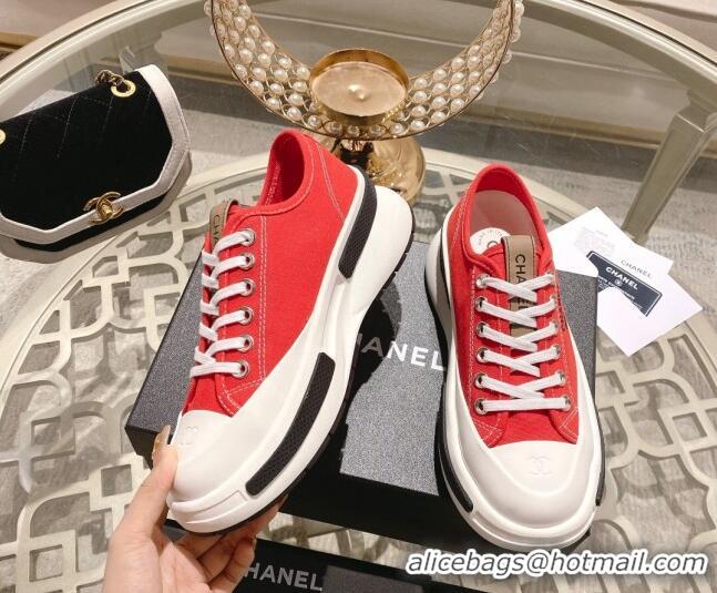 Luxury Chanel Vintage Canvas Platform Sneakers Red 505054